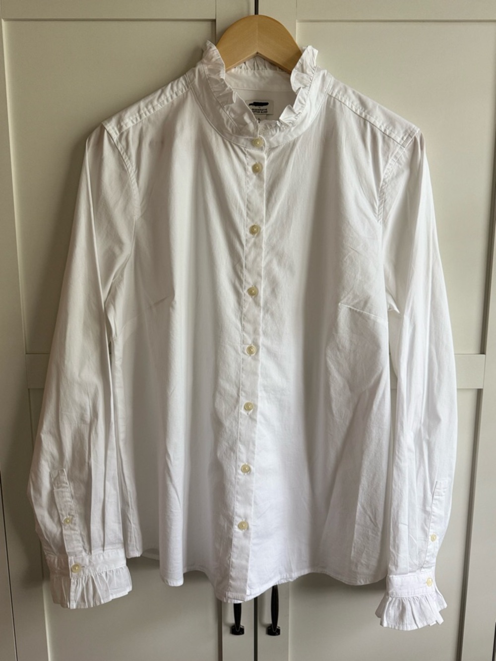 J.Crew Factory Ruffle Button-Up Top in White Size Large - Picture 3 of 5